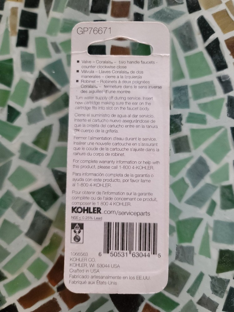 Kohler Gp76671 Valve Kit. SAME DAY SHIPPING!