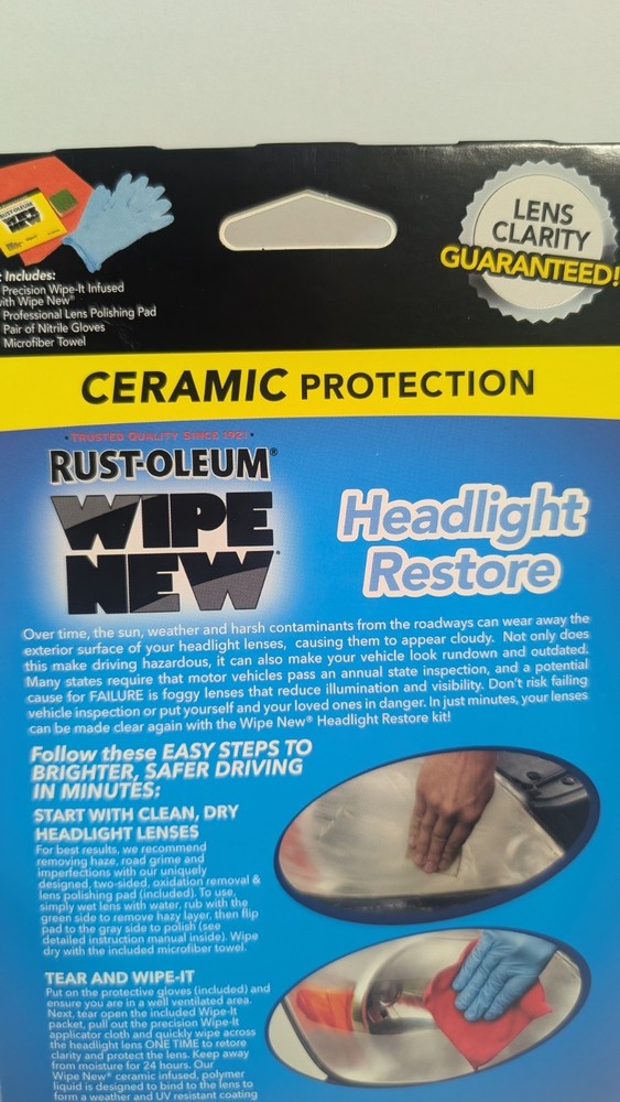 Rust-Oleum Wipe New Headlight Restore Kit, Restoration .5 FL OZ Polymer Solution