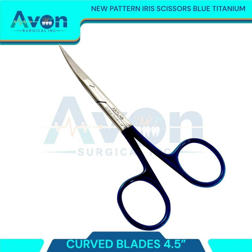 Premium 4.5in Iris Dissecting Scissors, Sharp Points, Blue Titanium Handle