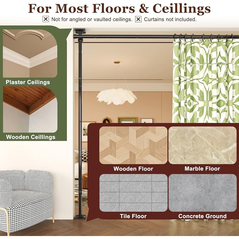 Tension Mounted Room Divider Adjustable Height Space Separation Indoor Use