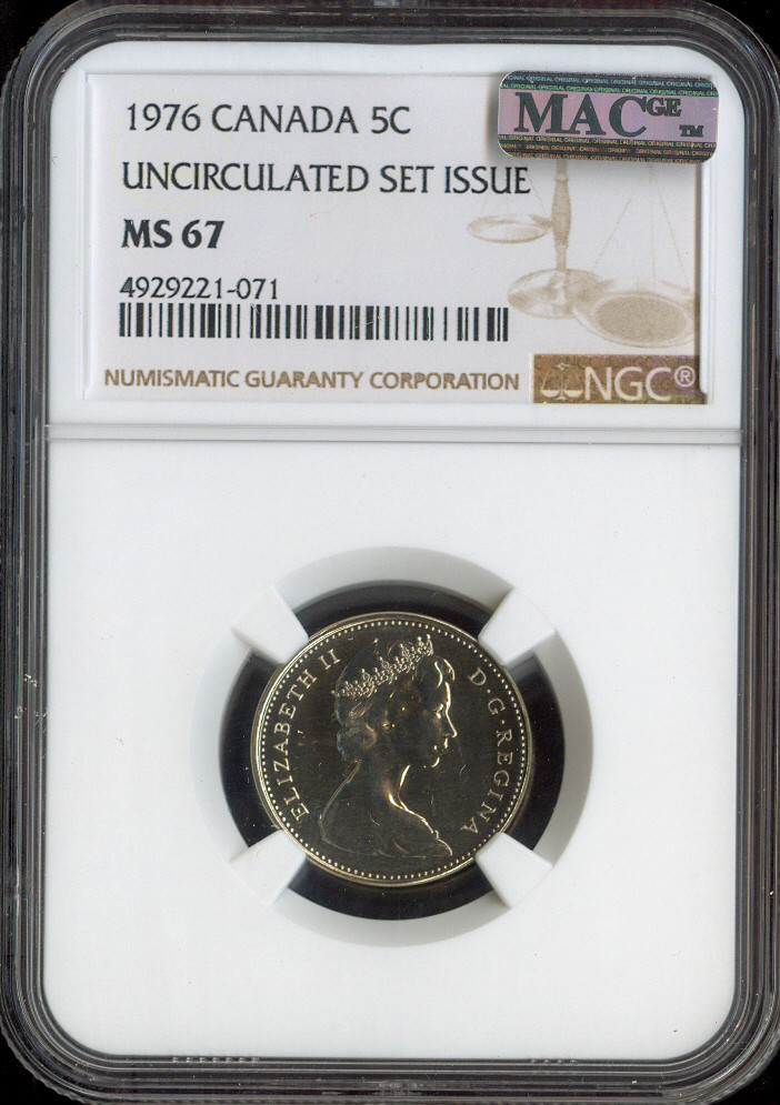 1976 Canada 5 Cents 5C NGC MS67 MAC - Quality