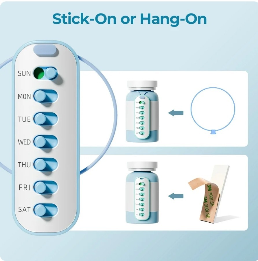 2-Pack Pill Reminder Tracker - Elastic Lanyard & 3M 2, Blue & Green