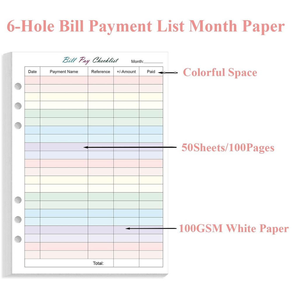 Payment Checklist Refills - 50 Sheets/100 Pages Colorful 1-Pack, multicolor