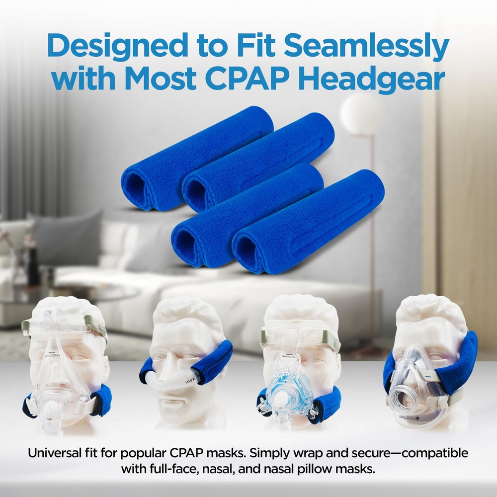 resplabs CPAP Strap Covers | Compatible with Most Universal - 4 Pack, Blue