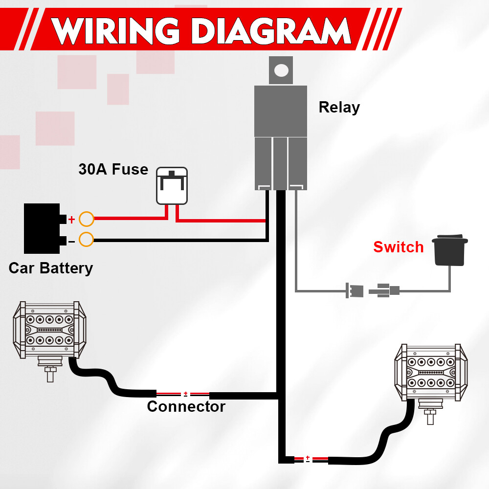 2-Lead Wiring Harness Kit ON-OFF Switch Offroad Relay Fuse LED Work Light Bar
