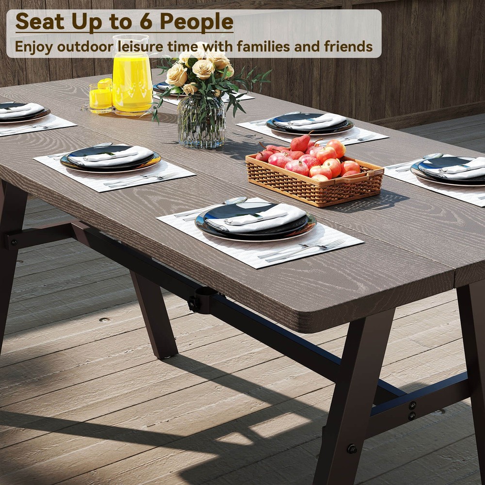 59" x 29.5" Rectangle Rustproof Patio Dining Table with 1.93" Umbrella Hole