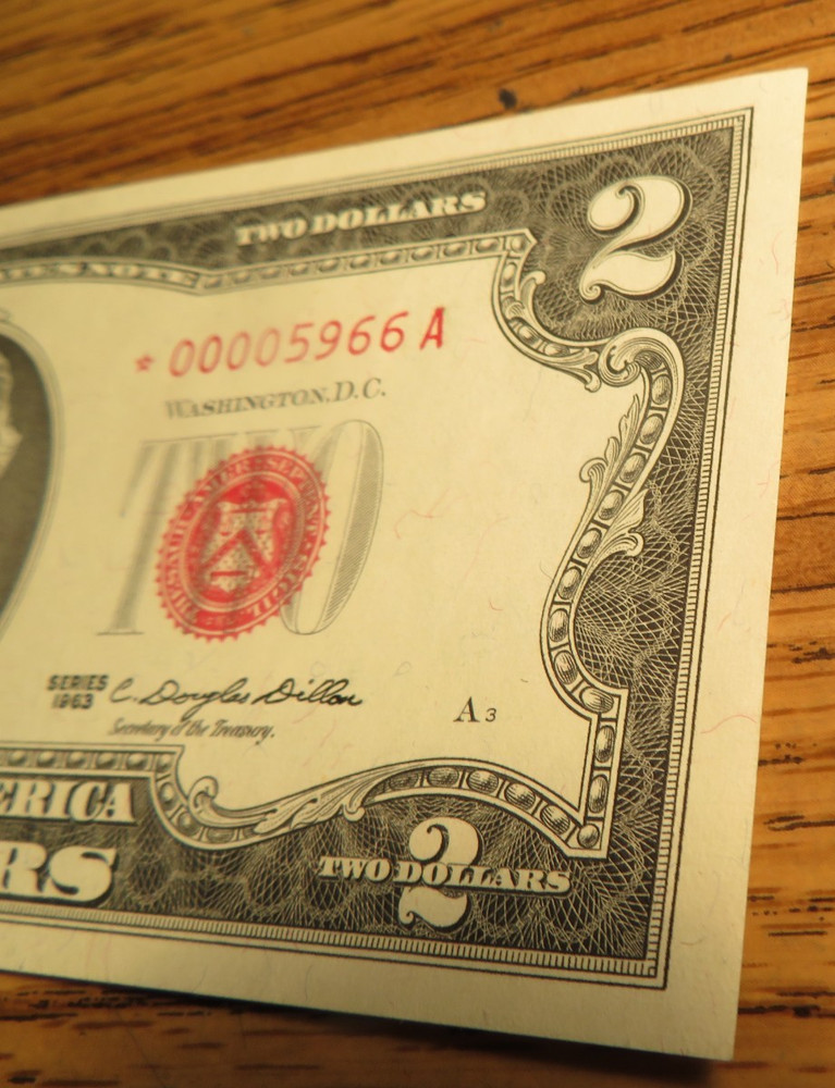 1963 Two Dollar US Note Red Seal Star Note *00005966A MINT