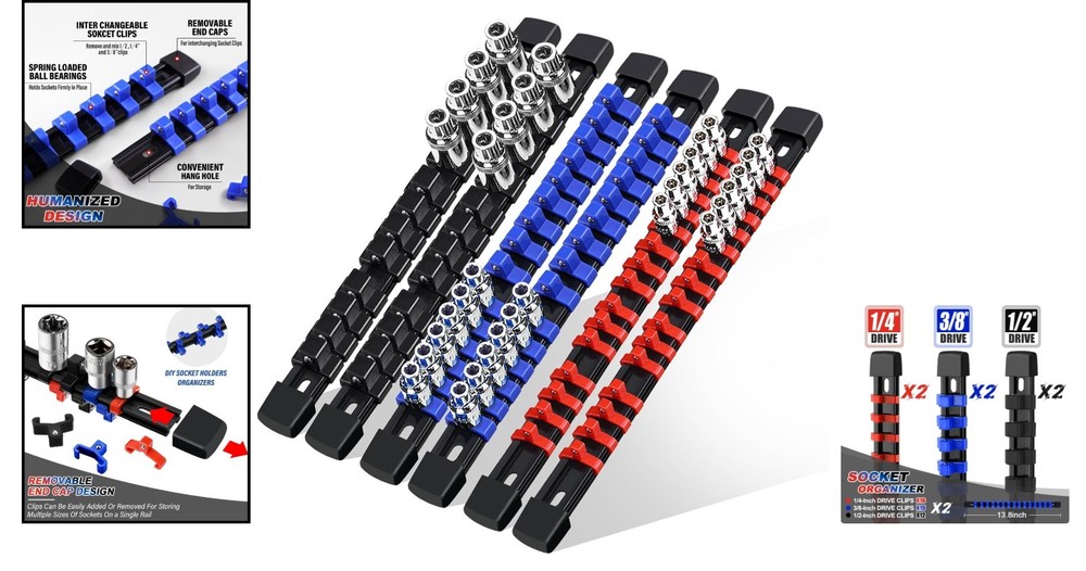 6 Pcs Socket Organizer Rail Set with 86 Clips for Efficient Tool Storage