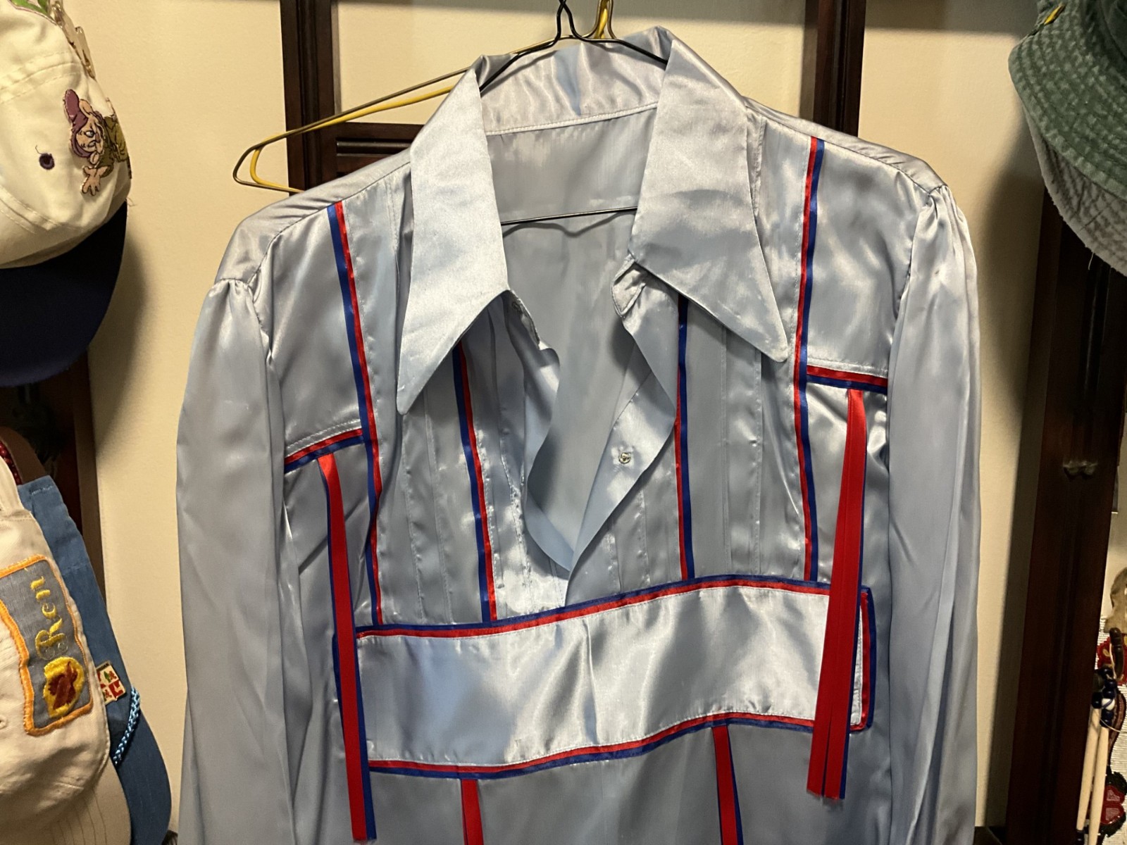 Mans Blue Satin Ribbon Shirt