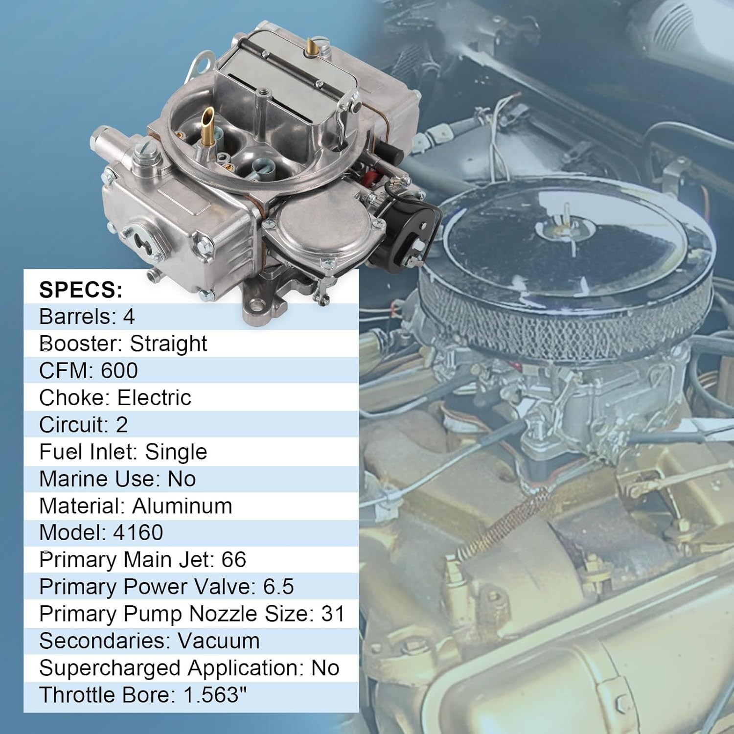 4 Barrel Carburetor Street Warrior for 0-80457S Holley 4160 Performance 600 CFM
