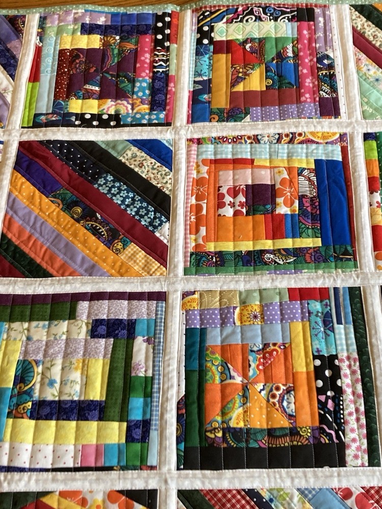Handmade Scrappy Sampler Quilt 38 1/2” X 48”