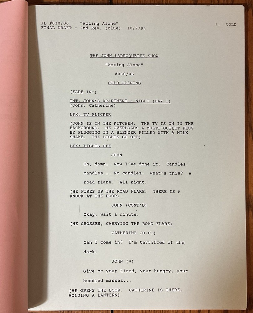 The John Larroquette Show Final Draft Script “Acting Alone” #030/06 October 1994