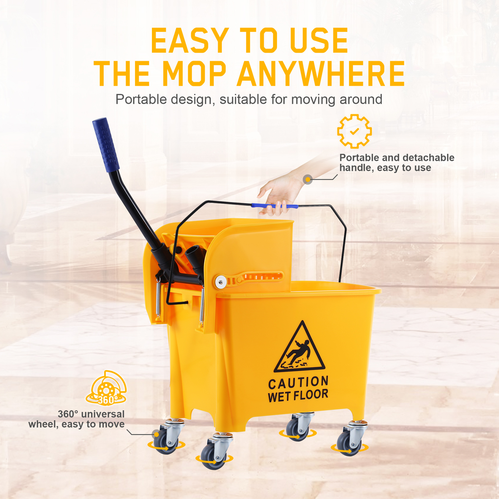 5 Gallon Mini Mop Bucket with Side Press Wringer Combo Rolling Cleaning Cart