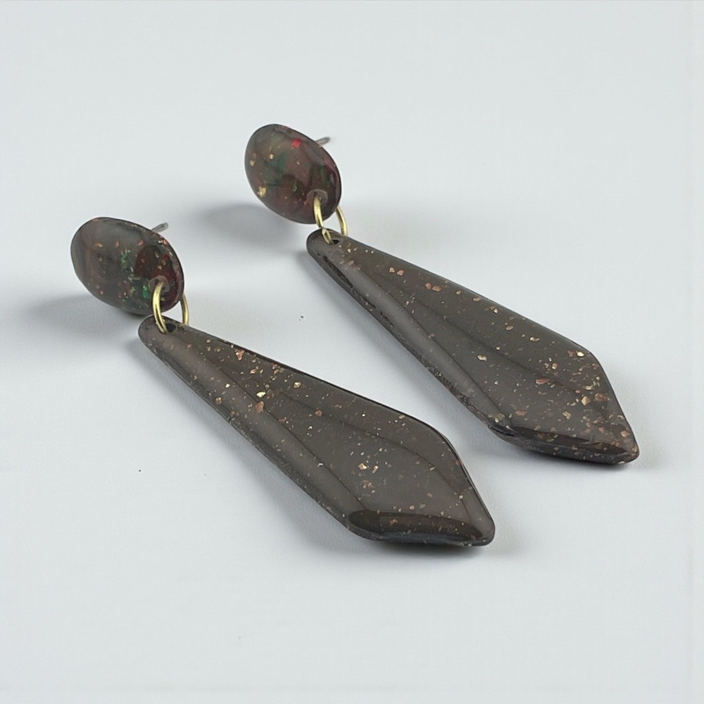 Earring: 2.5in Handmade Multicolor Polymer Clay Stud Dangles