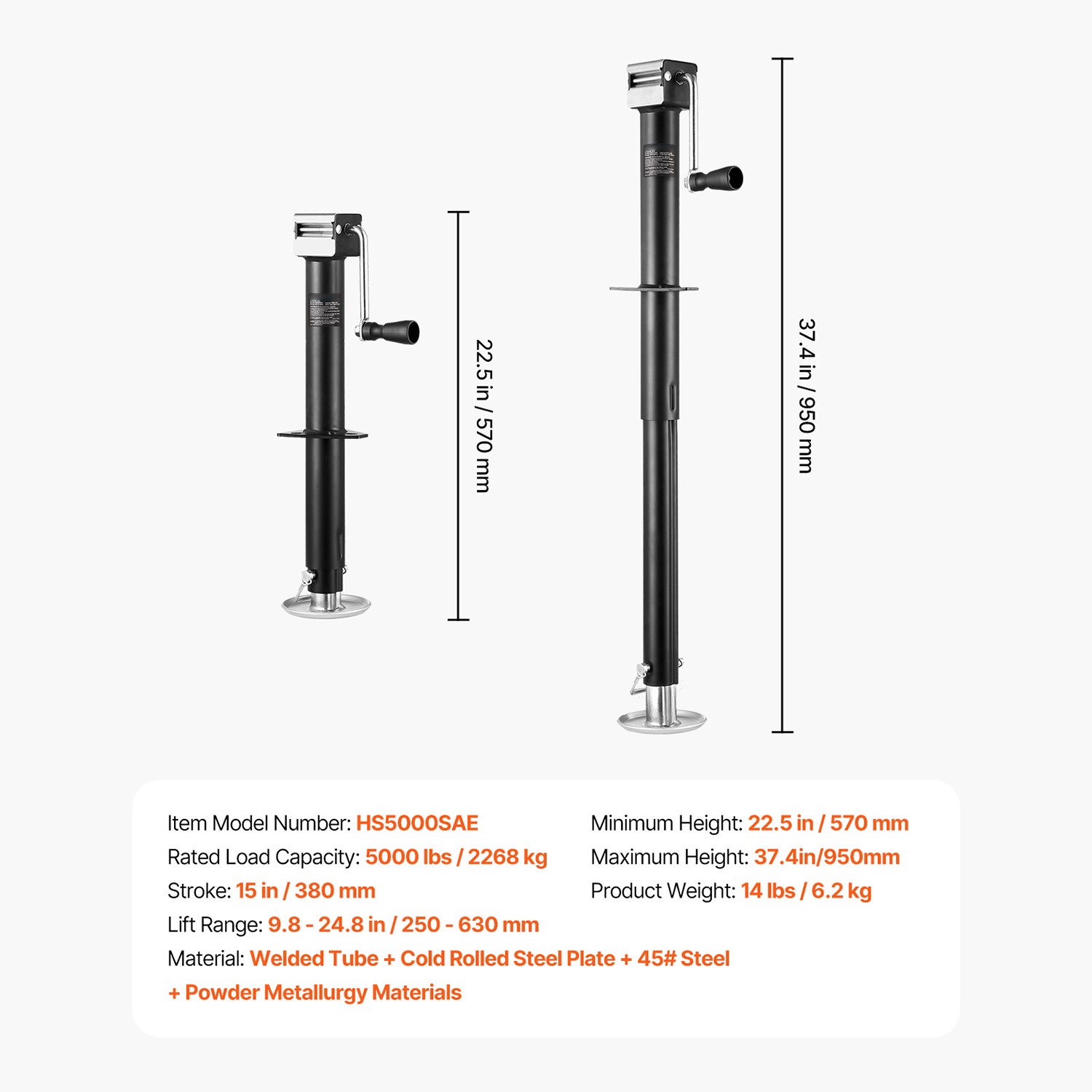A Frame Trailer Jack Bolt on Trailer Tongue Jack 5000 lbs 15-inch Travel