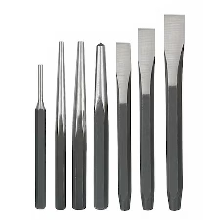 Westward 2Ajb3 Punch And Chisel Set, 7 Pc