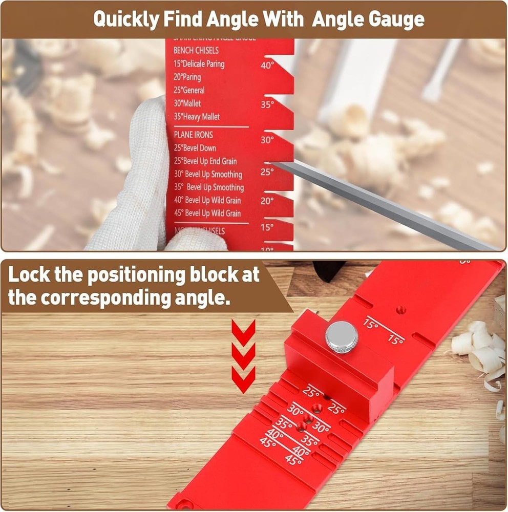 Chisel Sharpening System with Adjustable Jaws and Angle Fixture for Consistency