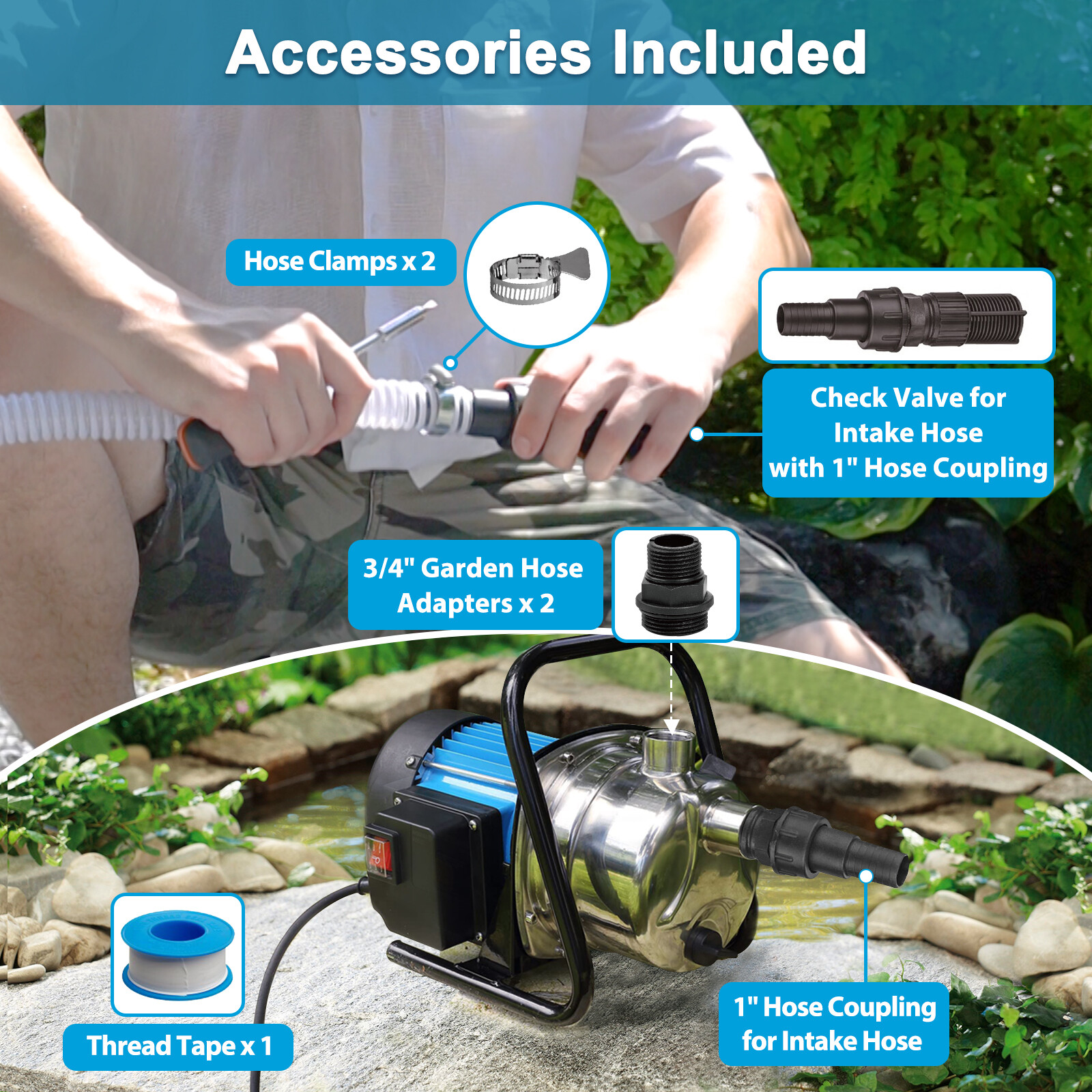FLUENTPOWER 1HP Stainless Steel Garden Booster Water Sprinkling Pump