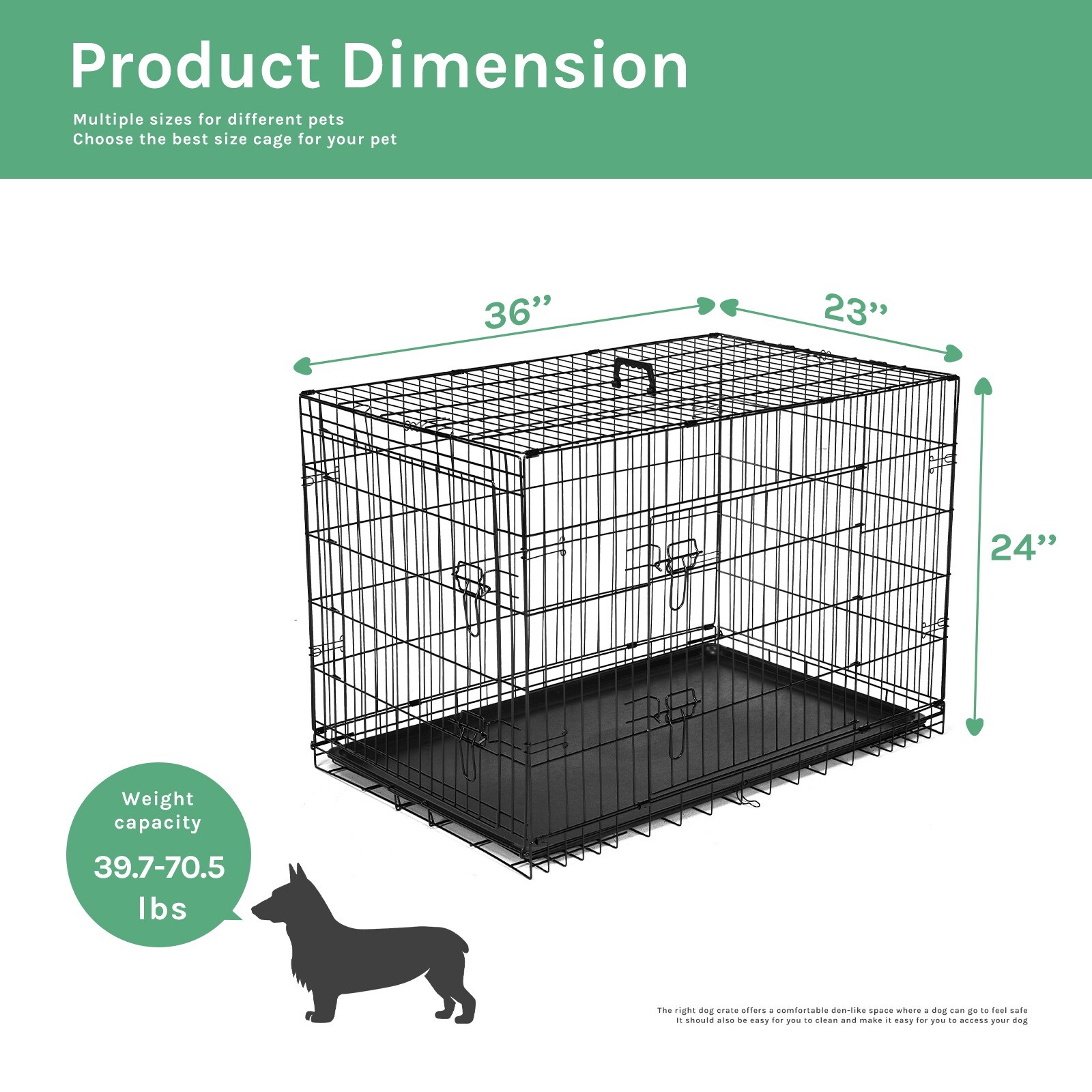 Double Door Dog Crate Pet Cage Removable Tray Divider Panel Wire Metal Kennel