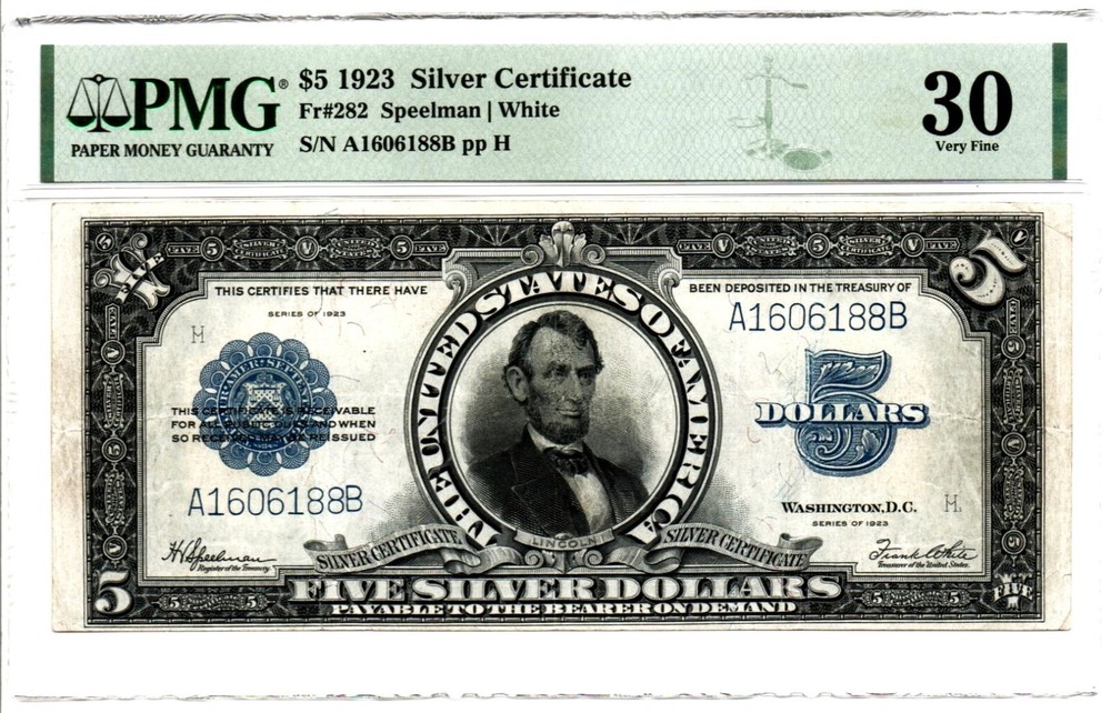Fr. 282 $5 1923 Silver Certificate PMG Very Fine 30. A solid mid-grade example!