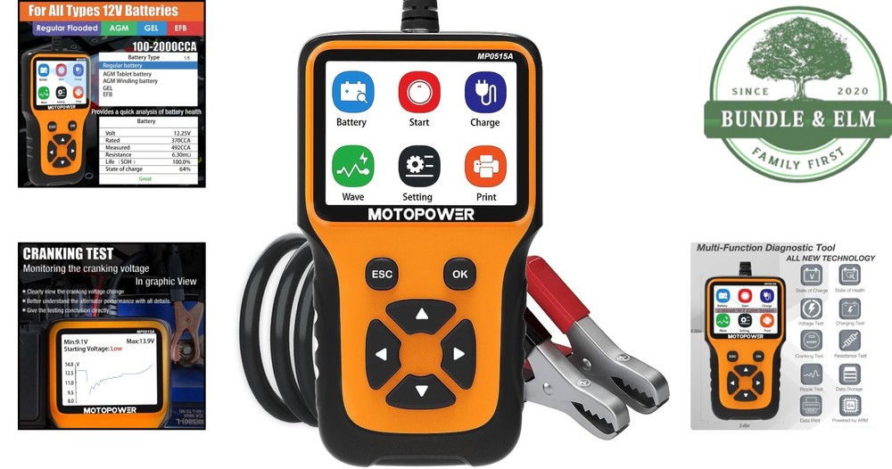 Portable Battery Tester for 12V Automotive with Quick Load Testing Features