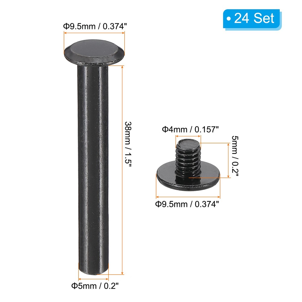 24 Sets Chicago Screws, 38mm l Galvanized Iron Chicago Screw Binding Post