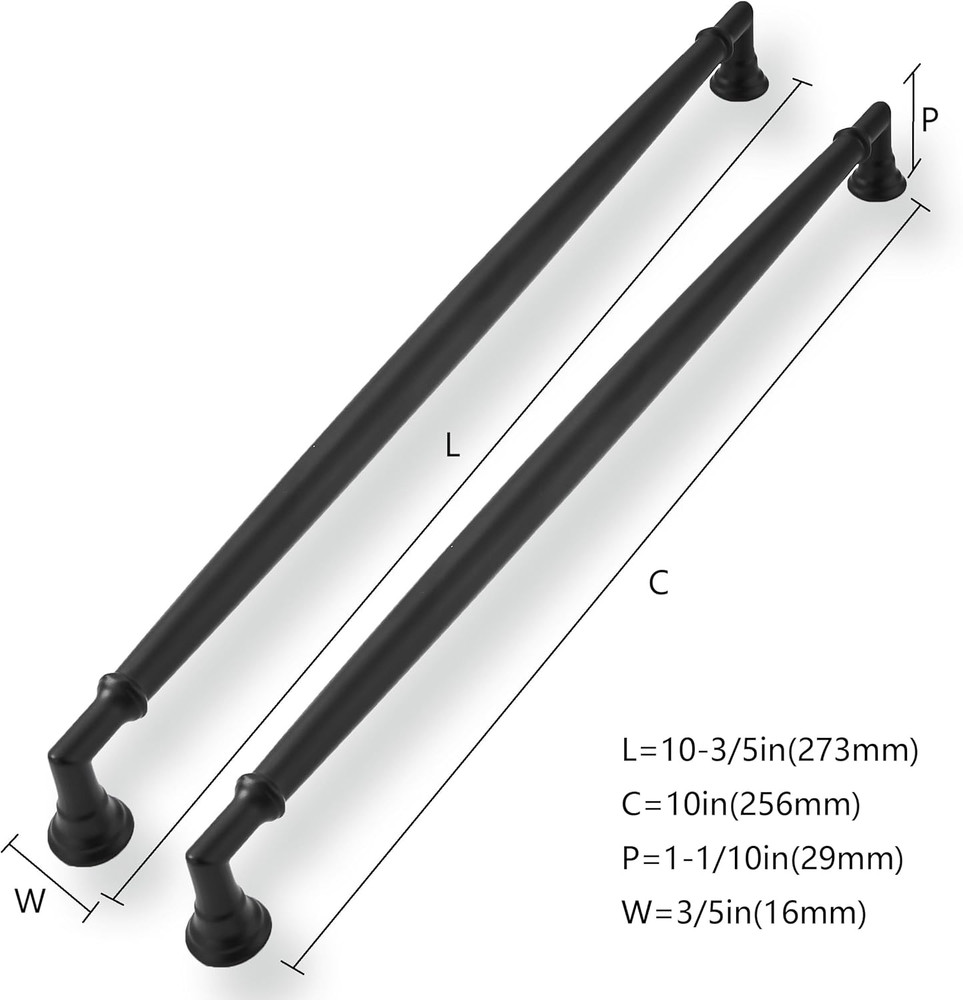 10 Pack Matte Black 10" Heavy Duty Cabinet Pulls for Stylish Drawers