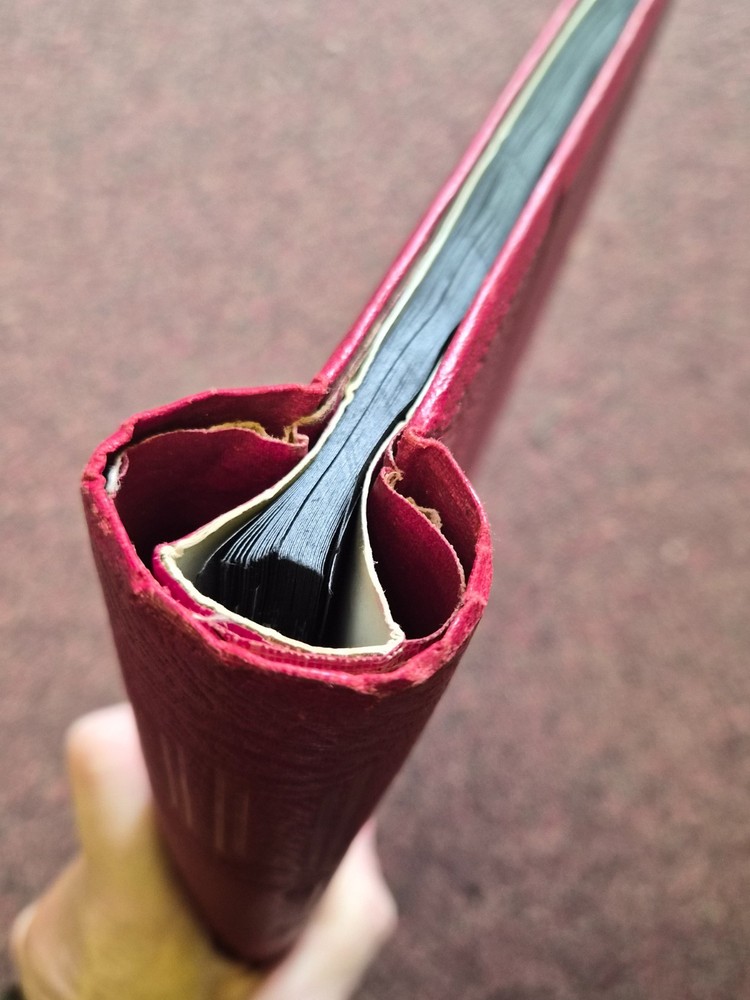 Vintage 1960's Red spring back Stamp Album with black leaves with interleaving