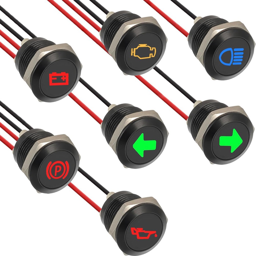 Automotive Warning Light Kit DC 12V 24V LED Dashboard Indicators Waterproof