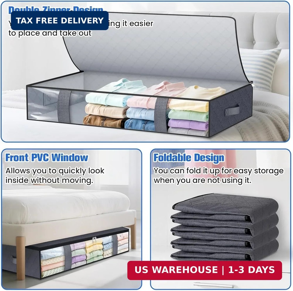 TasticTotes Under Bed Storage Containers, 8 Pack Blanket Storage Bags, Collapsib