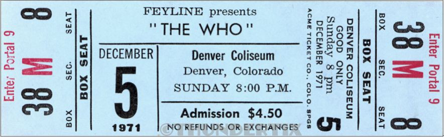 5 1969 -77 VINTAGE UNUSED FULL TICKETS The Doors The Who Genesis ELO reprint