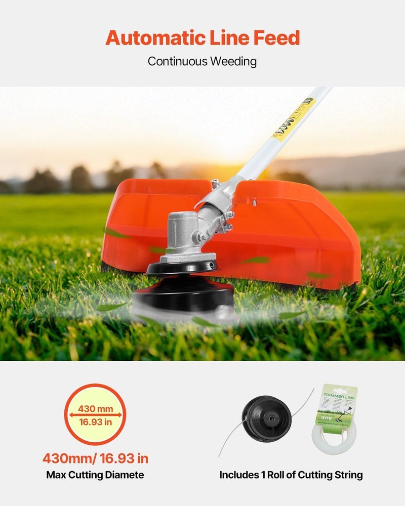 Multi-Functional String Trimmer 42.7CC 2-Stroke 16.9" Cordless Grass Trimmer
