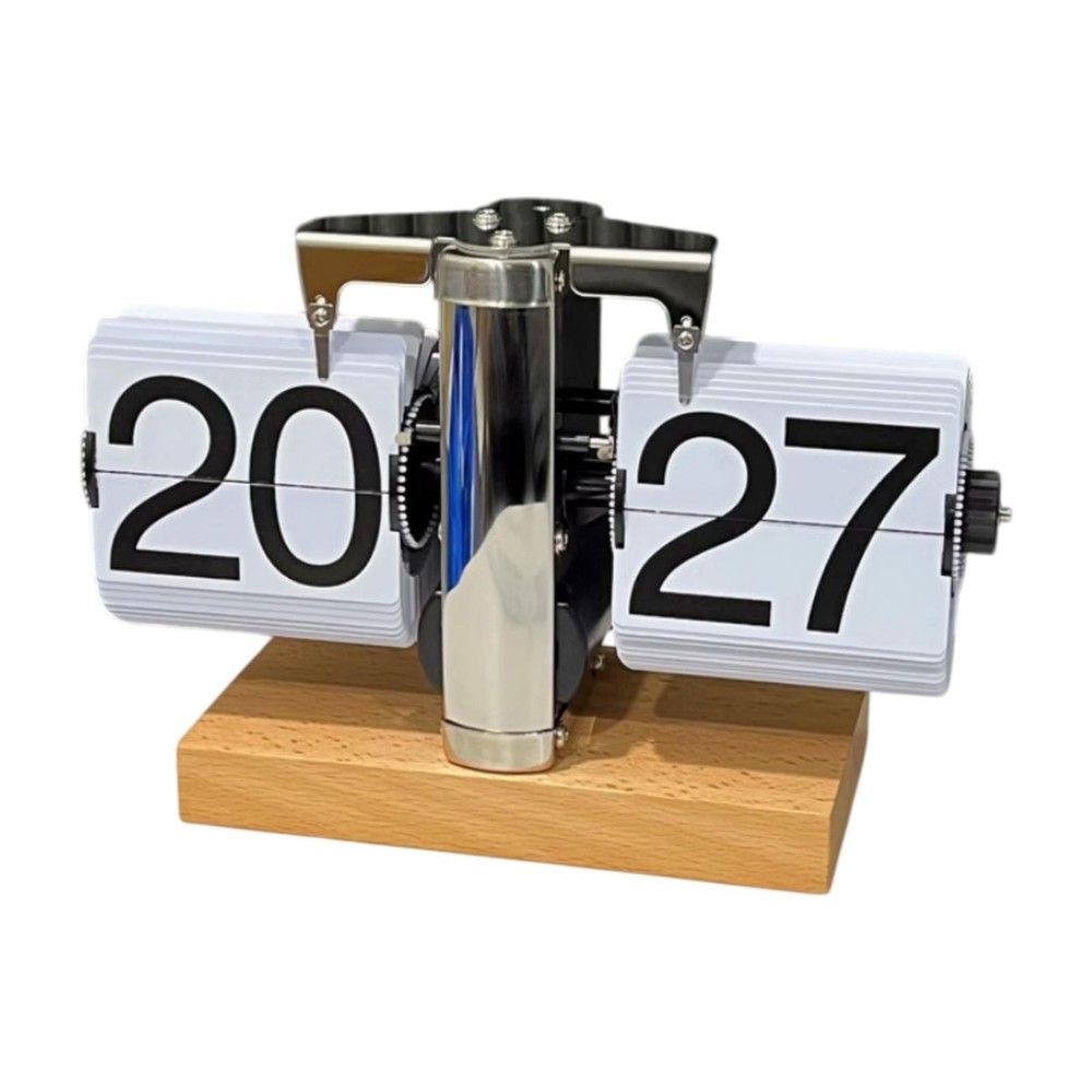 Auto Flip Clock Automatic Page Turning Versatile Decoration Wood Base Table