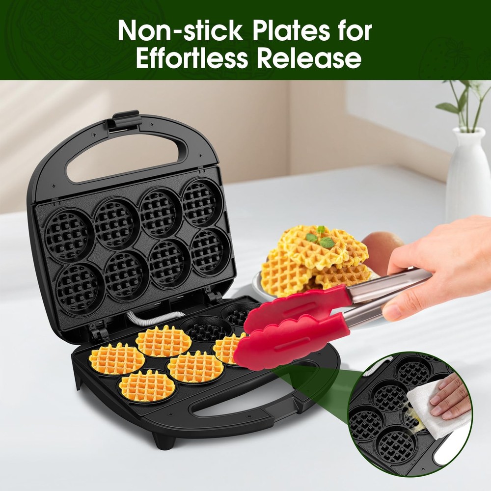 Mini Waffle Maker for Kids, Make Bite-Sized 8 * 2" Tiny Waffles, Great for Br...