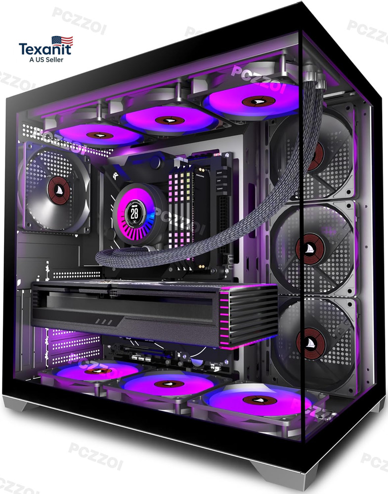 PC CASE ATX 4 Fans Pre-Installed, Type-C Mid Tower Computer Case with Full-View