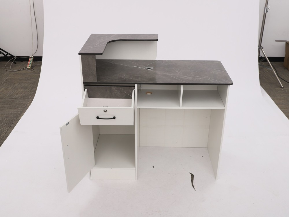 Front Desk Reception Counter for Checkout, Reception Counter W/a Lockable Drawer