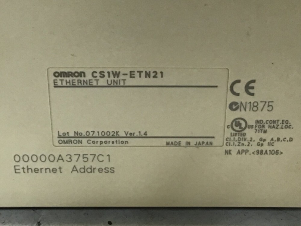 OMRON Ethernet Module CS1W-ETN21 Used #122615