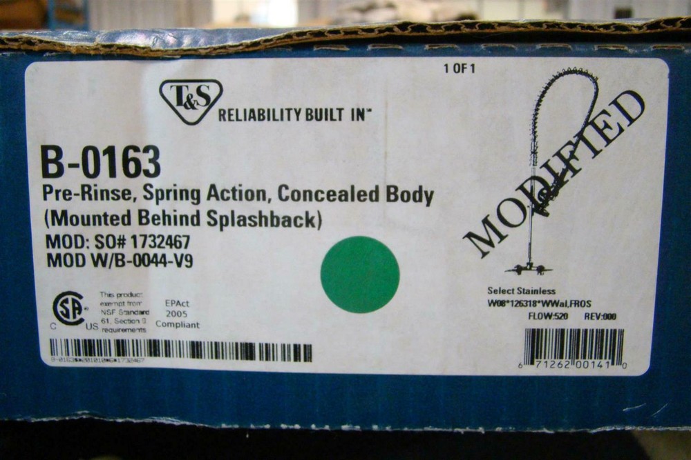 T&S Pre-Rinse Unit, Spring Action, Concealed Body , B-0163