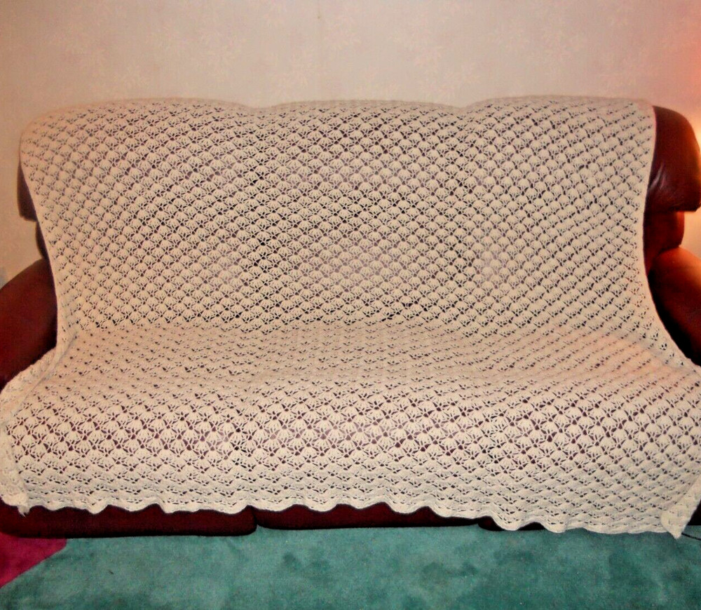 Crochet Cream Diamond Pattern  Afghan Blanket 75" x 75"