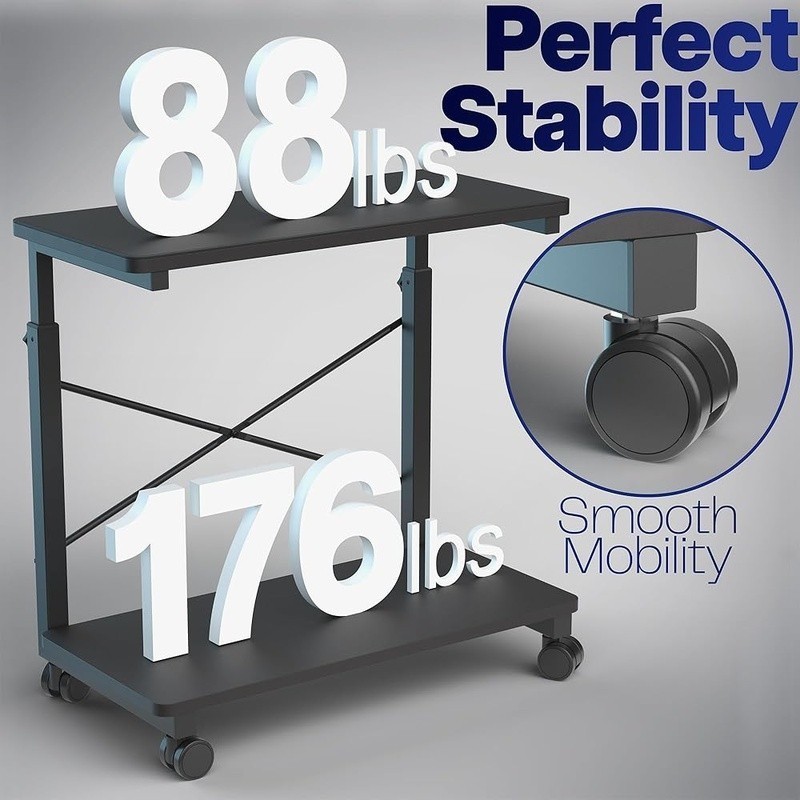 Height Adjustable Mobile PC Holder 2-Tier CPU Cart W/ Lockable Casters Storage