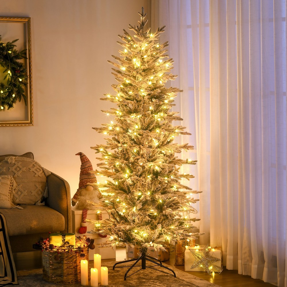 6' Flocked Artificial Christmas Tree with Warm Yellow Clear Light