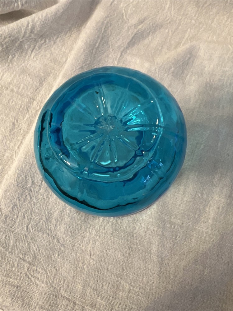 Handblown Mini Pitcher Blue With Clear Applied Handle 3.5”