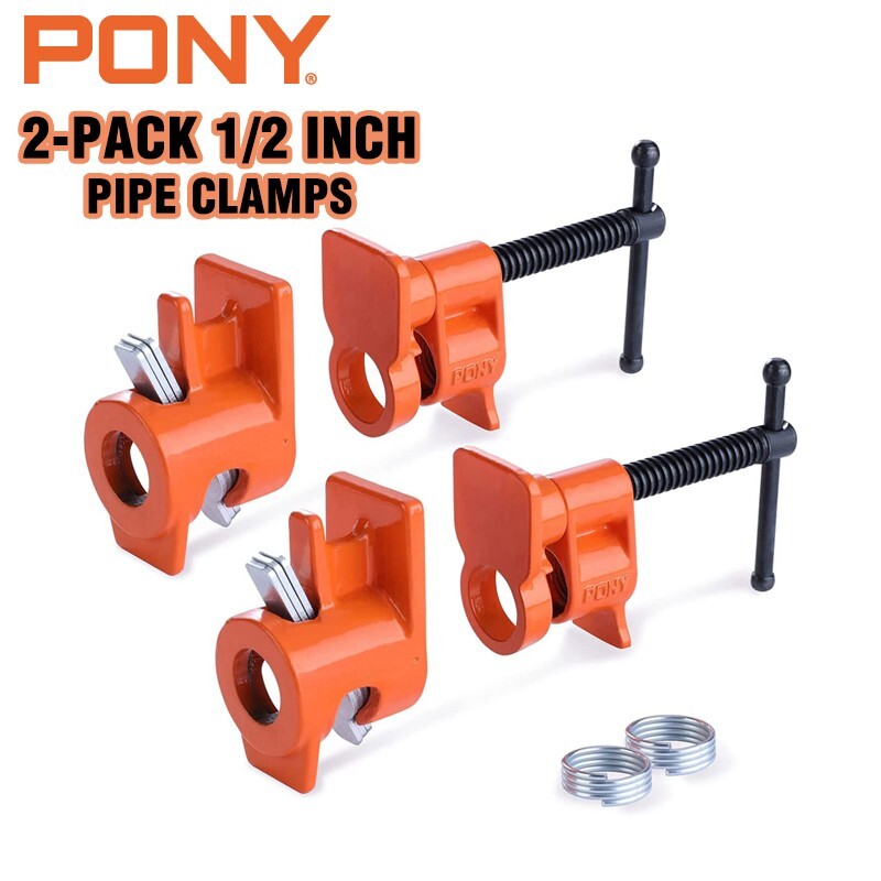 PONY 2-Pack 1/2 Inch Pipe Clamp 52 Wood Gluing Pipe Clamp Fixture for Black Pipe