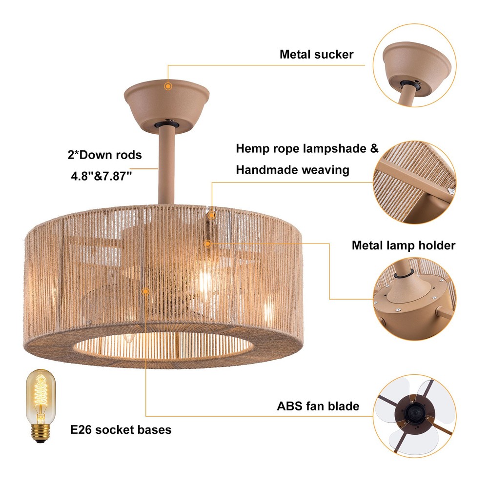18'' Caged Ceiling Fan Light with Remote Control Chandelier Flush Mount Light