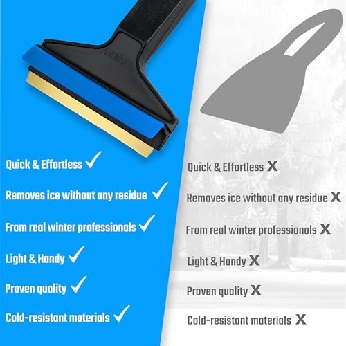 Long Handle Ice Scraper 2-Pack - Brass Blade Car Snow Scraper for Windshield