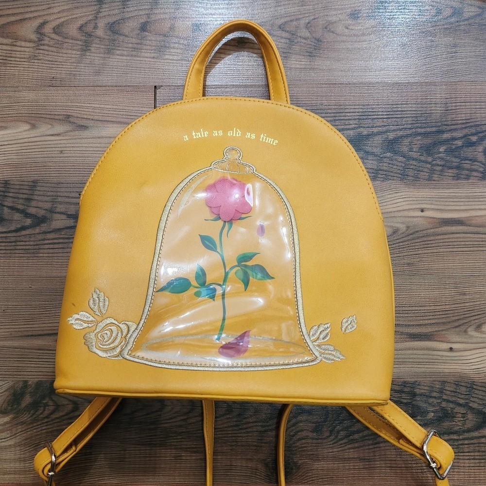 Disney Beauty and the Beast Enchanted Rose Dome Loungefly Mini Backpack Yellow