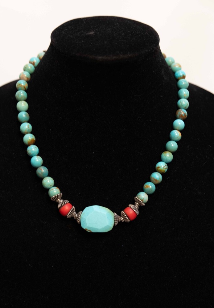19" Teal Red turquoise necklace