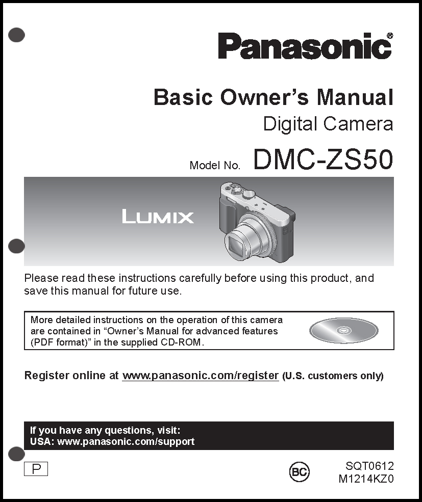 Panasonic DMC-ZS50 Basic  Digital Camera User Guide Instruction  Manual