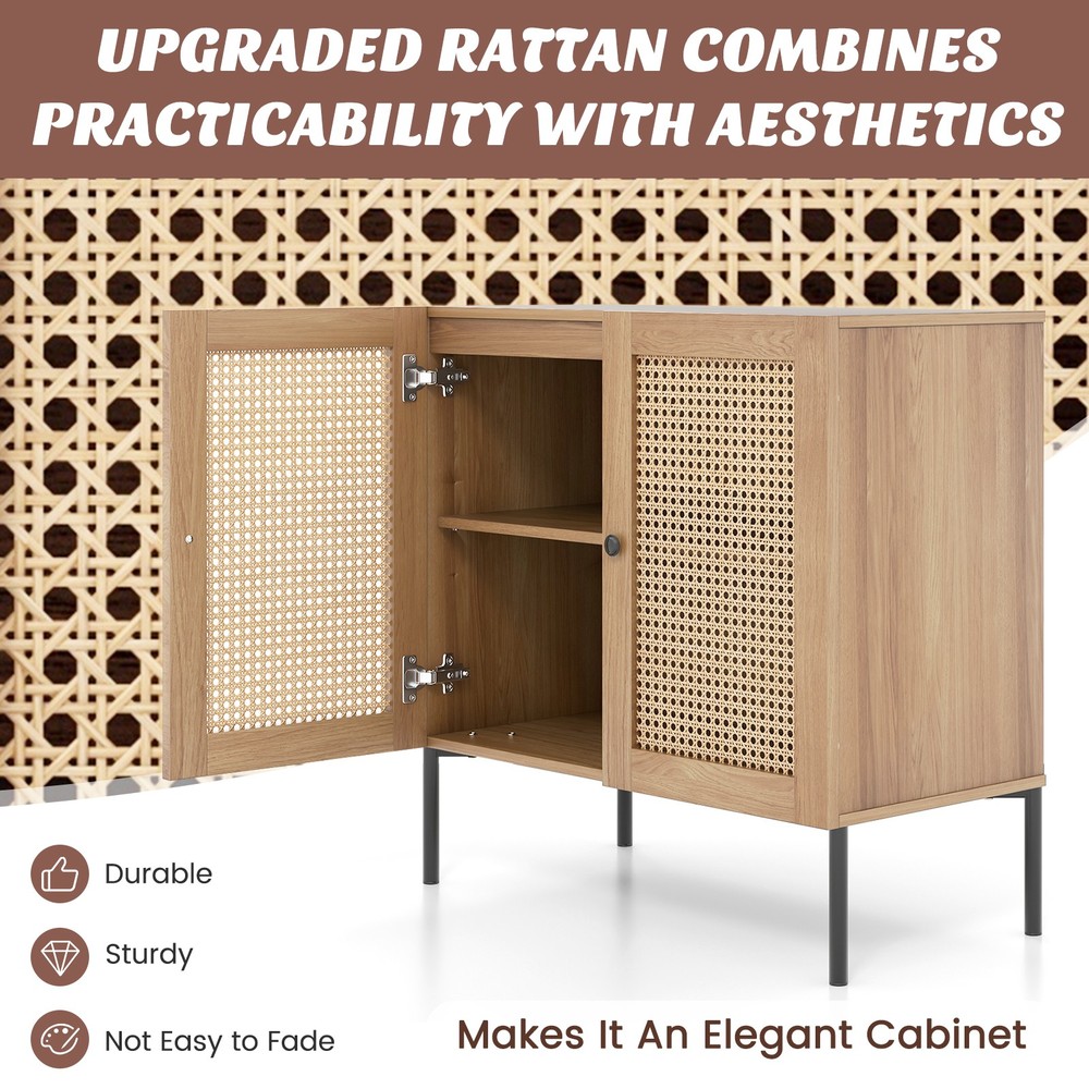 Kitchen Storage Cabinet Buffet Sideboard w/ 3-Position Adjustable Shelf Oak