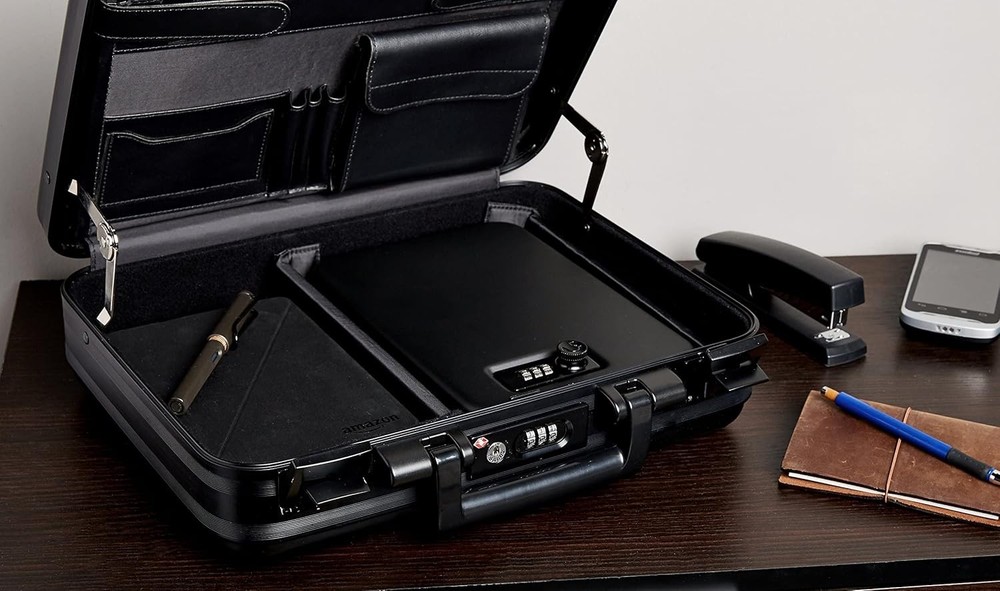 Amazon Basics Portable Security Case Lock Box Safe, Small Large, Black